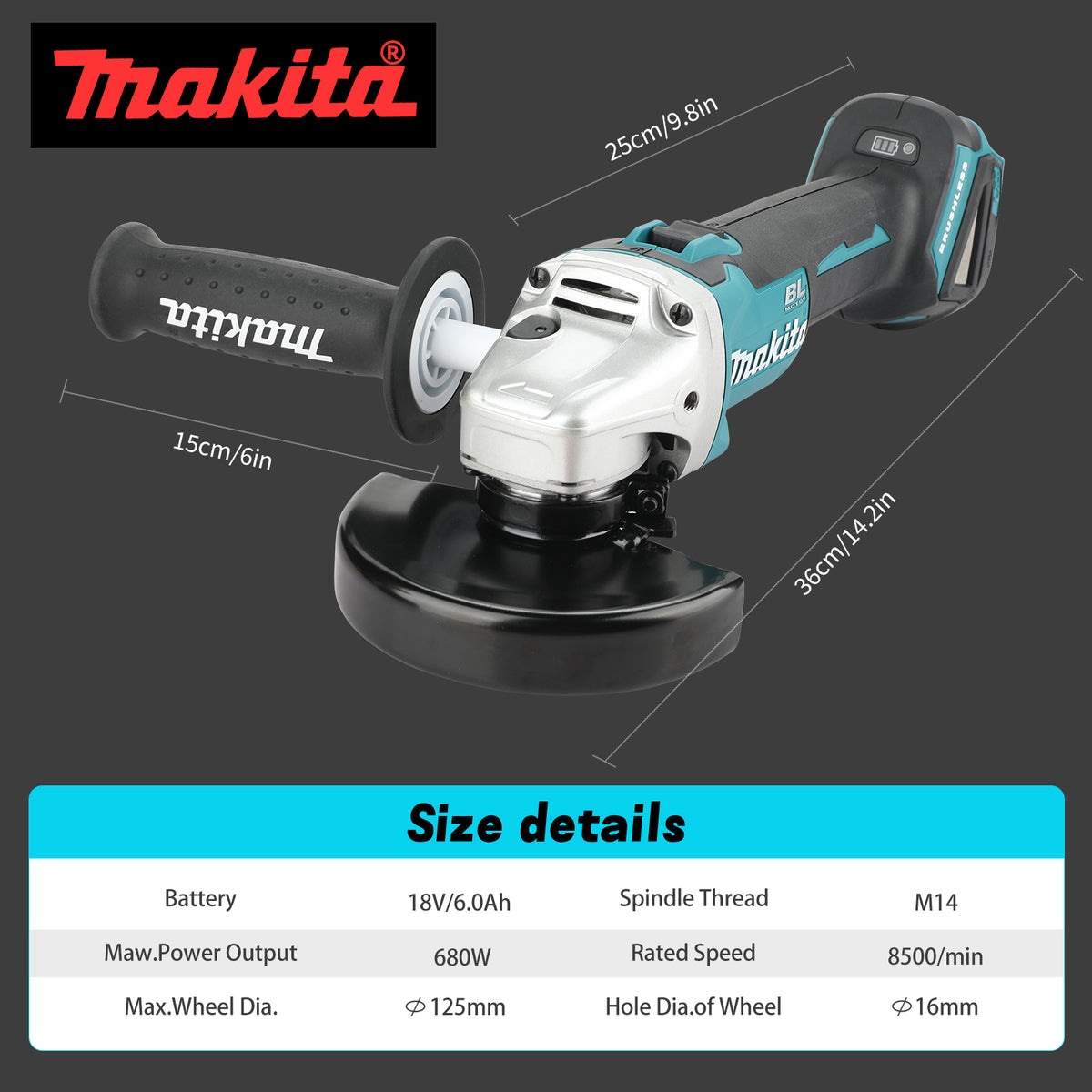 Makita 18V Cordless Angle Grinder & Cutting Machine | 680W Heavy Duty Tool with 6.0Ah Battery