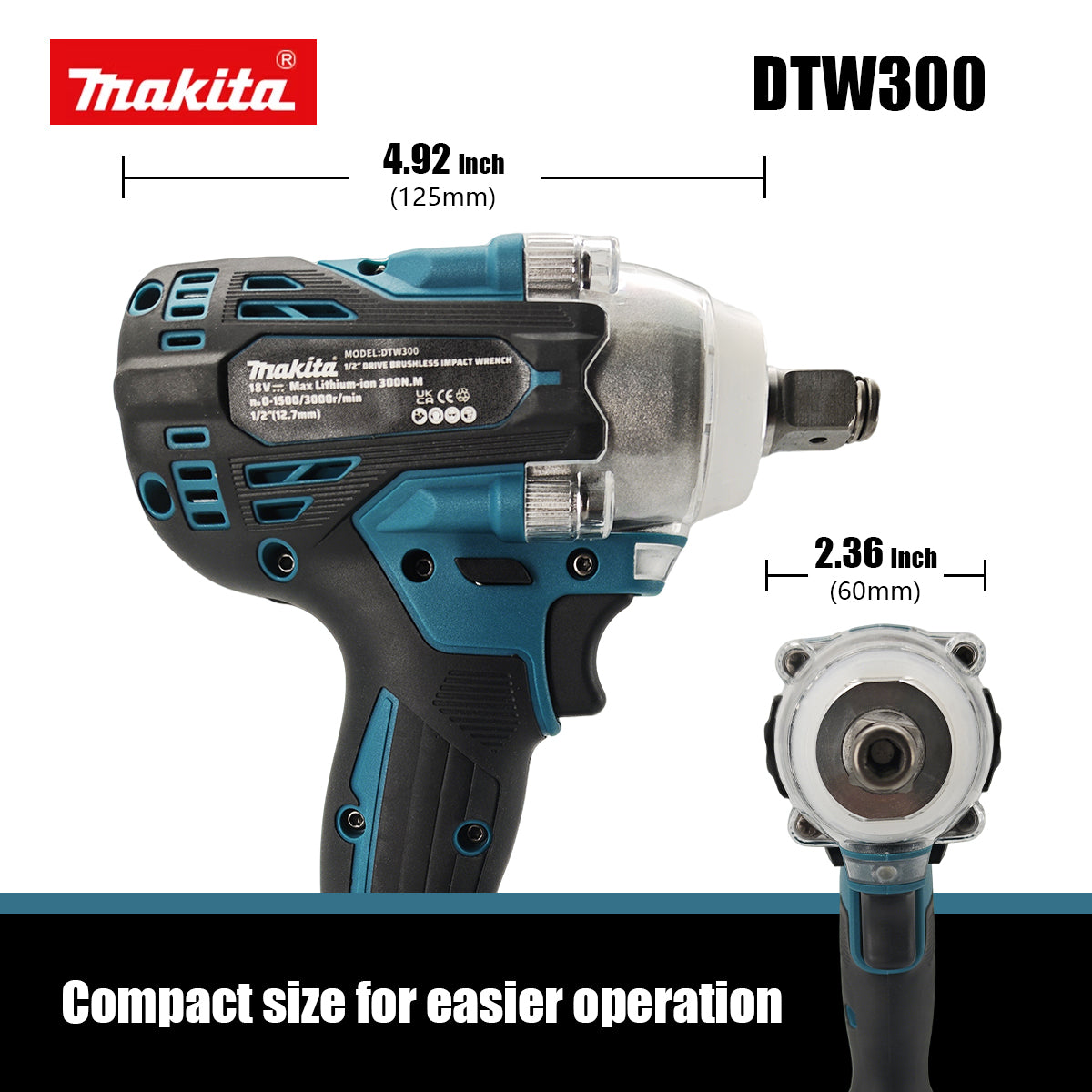 Makita DTW300 18V Brushless Impact Wrench | 330N·m 1/2" Heavy Duty Cordless Tool (Bare Tool)