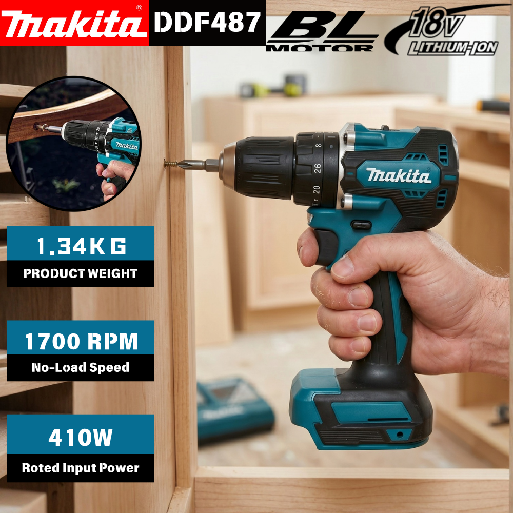 Makita DDF487 18V Cordless Drill Driver | Compact Brushless Motor with 10mm Chuck (Bare Tool)
