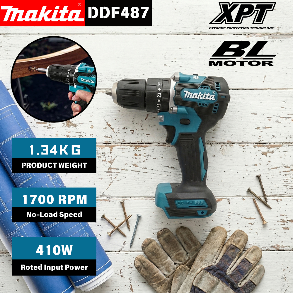 Makita DDF487 18V Cordless Drill Driver | Compact Brushless Motor with 10mm Chuck (Bare Tool)