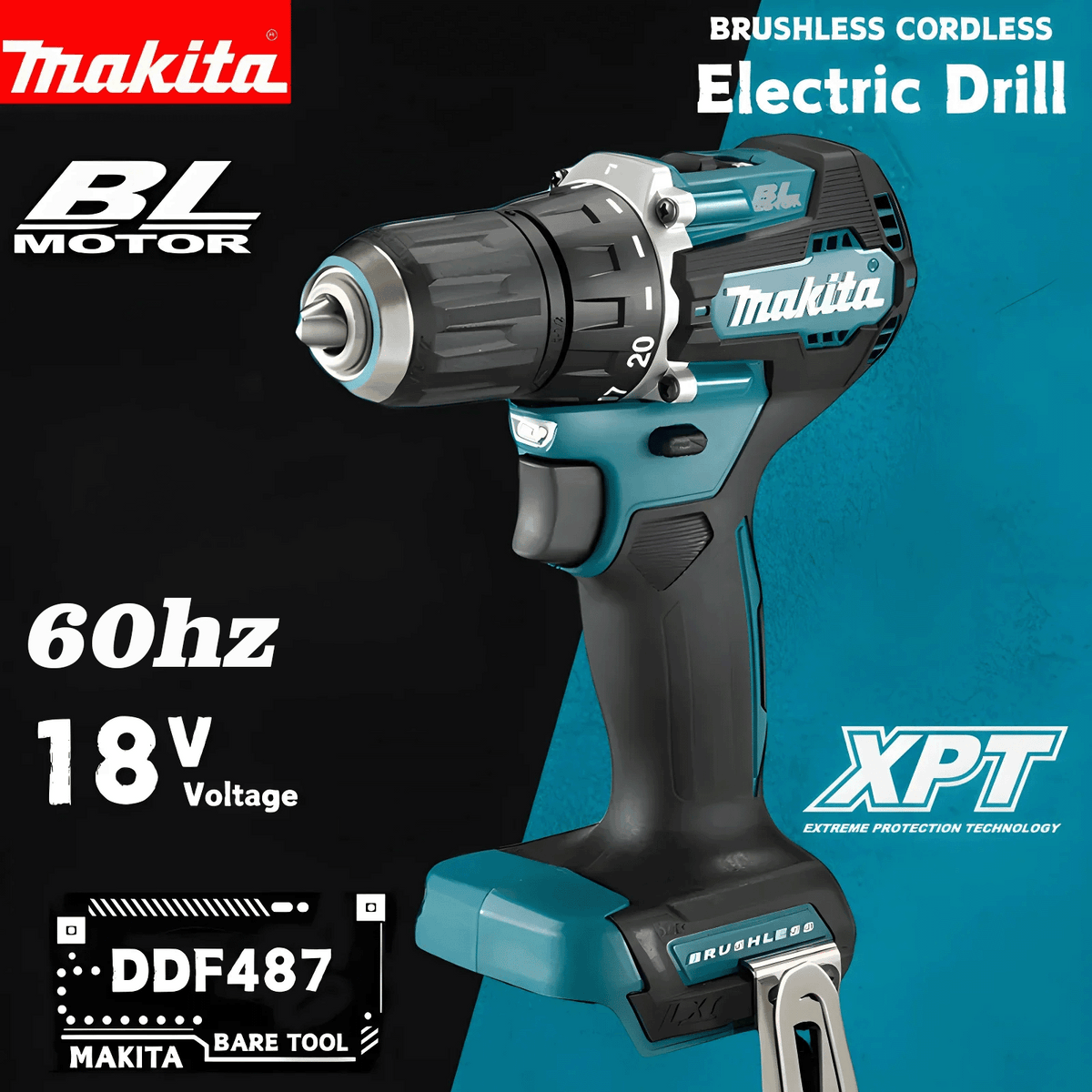 Makita DDF487 18V Cordless Drill Driver | Compact Brushless Motor with 10mm Chuck (Bare Tool)